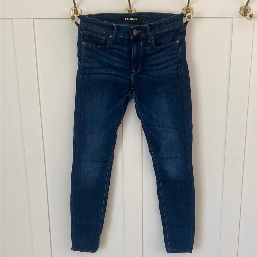 Express Blue Stretch Legging Mid Rise Jeans